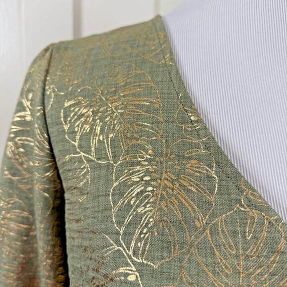 Olivia & Martin Top Women Medium Metalic Foliage Tie Front V Neck Blouse - Picture 3 of 7